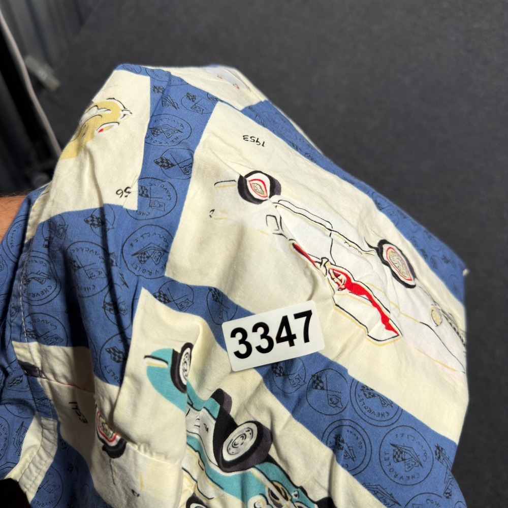 Vintage Reyn Spooner Hawaiian Shirt Mens L Blue Classic Corvette Car Print 60's - Picture 7 of 7